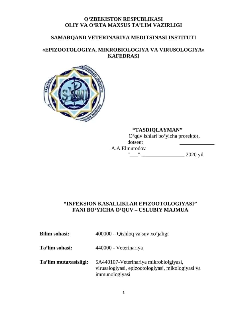 INFEKSION KASALLIKLAR EPIZOOTOLOGIYASI 1