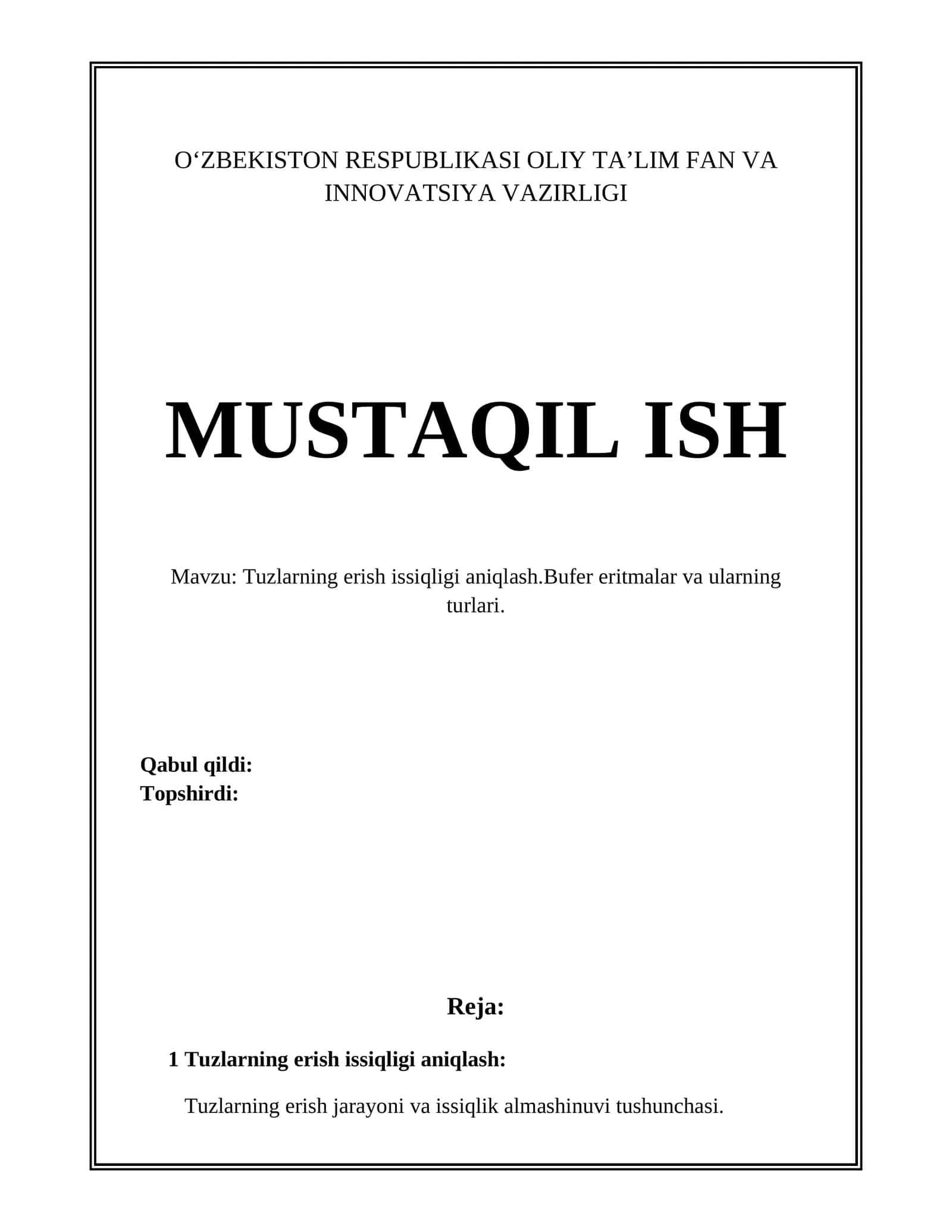 Tuzlarning erish issiqligi aniqlash 1