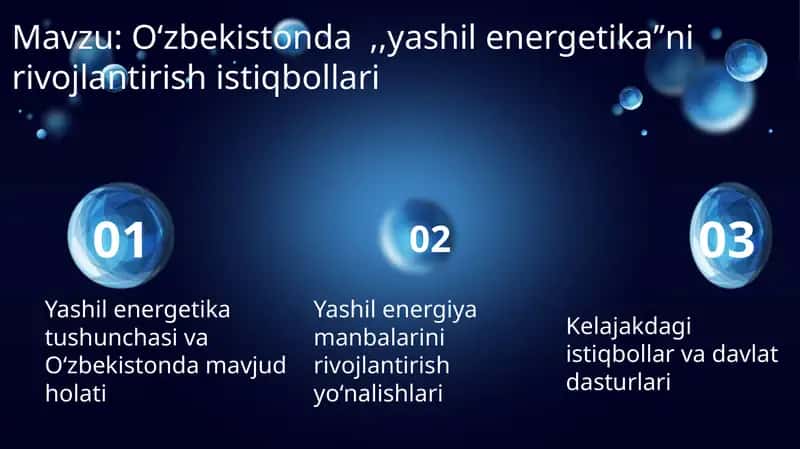 Oʻzbekistonda  ,,yashil energetikaʼʼni rivojlantirish istiqbollari 1