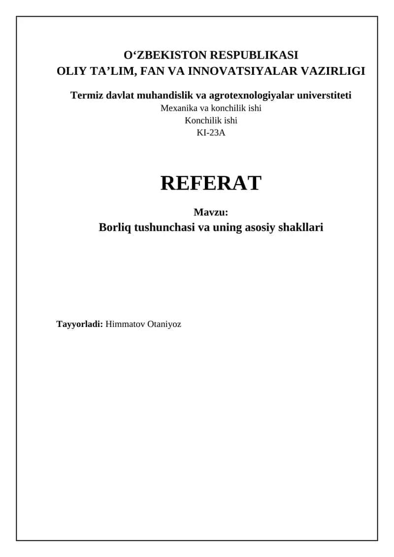 Borliq tushunchasi va uning asosiy shakllari 1