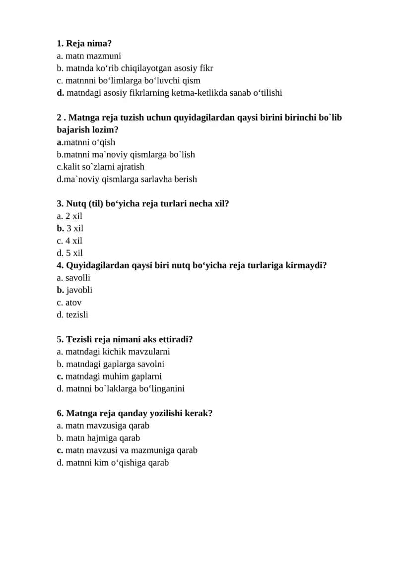 Akademik yozuv fanidan "REFERAT IKKILAMCHI MATN JANR SIFATIDA.. REFERAT TURLARI. REFERATNING TUZILISHI VA TIL KLISHELARI" mavzusida test savollari (javoblari bilan) 1