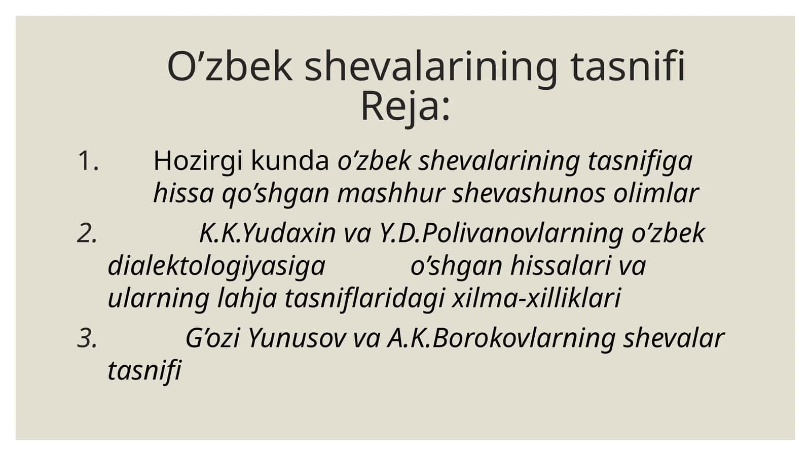 O’zbek shevalarining tasnifi 1