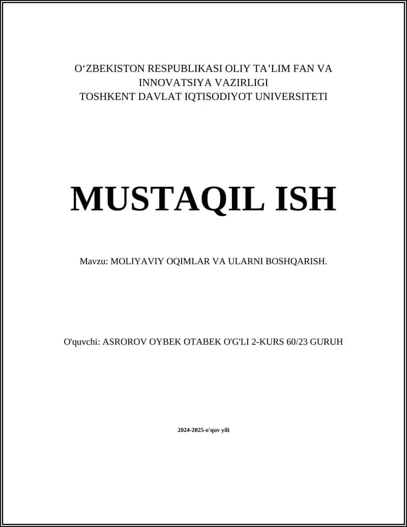 MOLIYAVIY OQIMLAR VA ULARNI BOSHQARISH 1