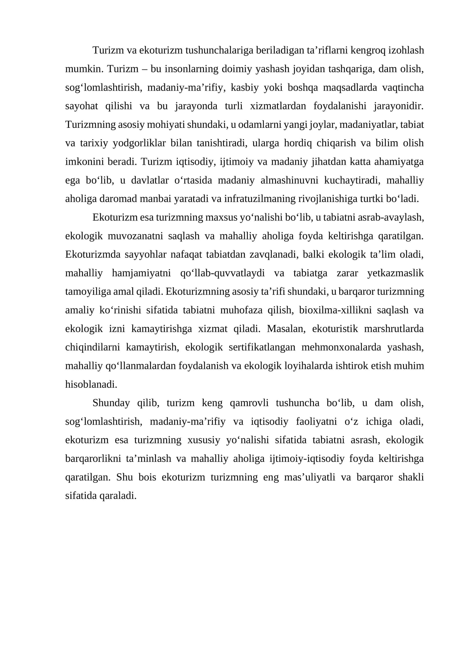 Turizm va ekoturizm tushunchalari 1