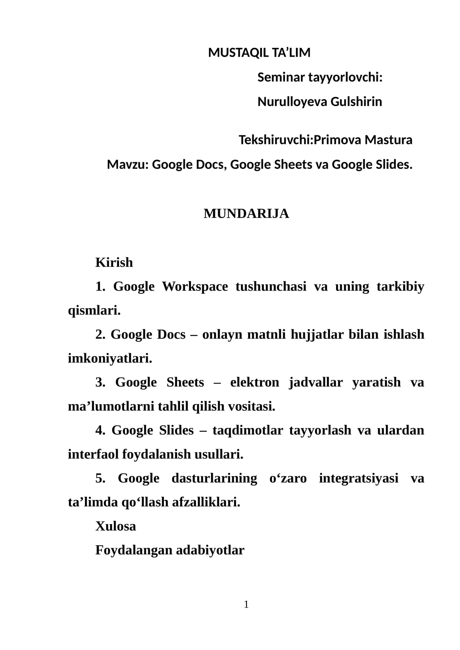 Google Docs, Google Sheets va Google Slides 1
