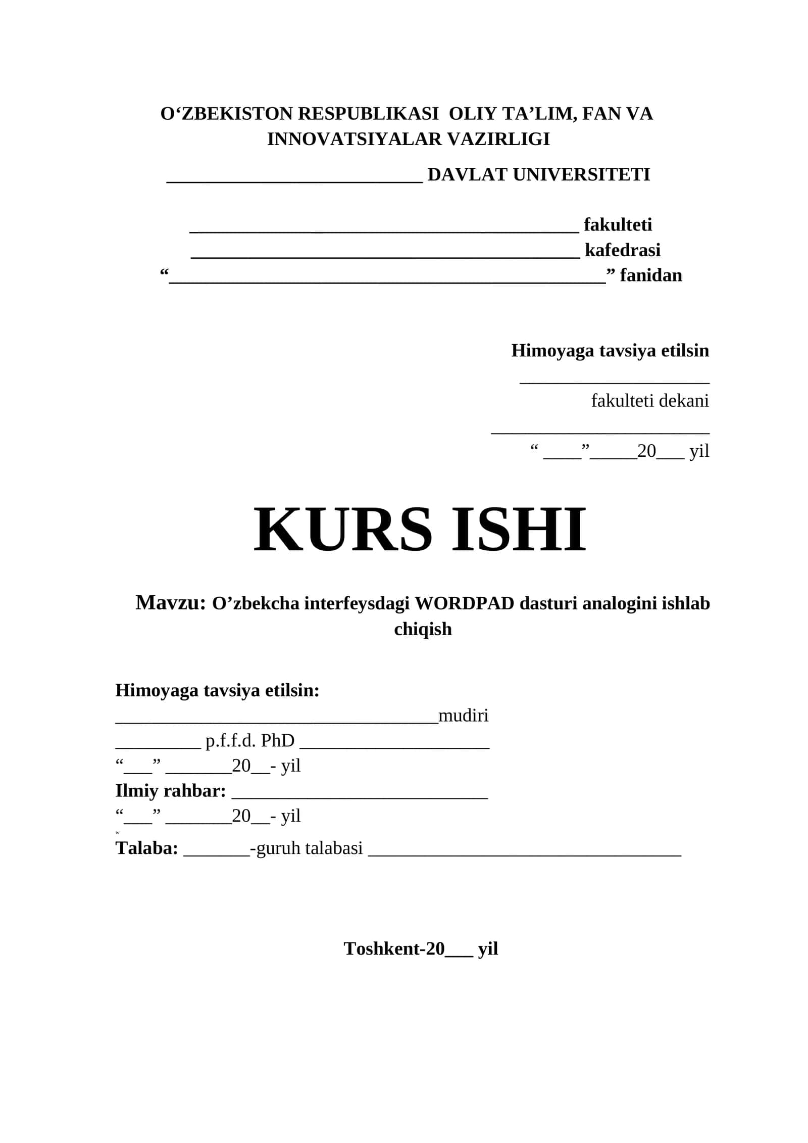 O’zbekcha interfeysdagi WORDPAD dasturi analogini ishlab chiqish 1