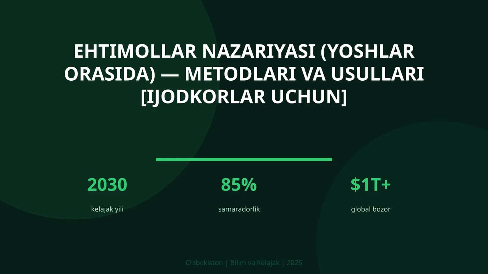 Ehtimollar nazariyasi (yoshlar orasida) — metodlari va usullari [ijodkorlar uchun] 1