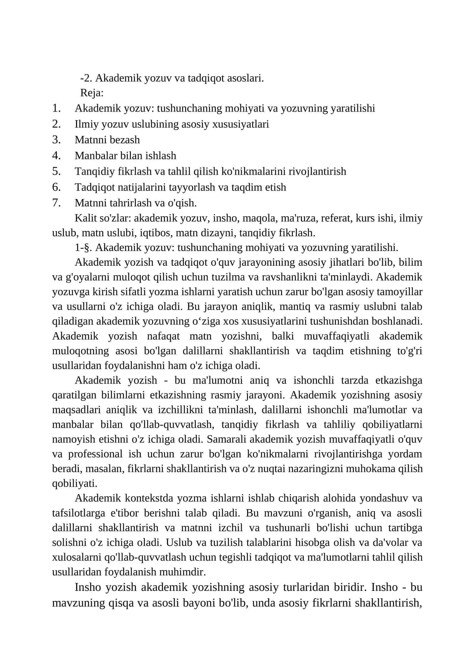 Akademik yozuv va tadqiqot asoslari 1