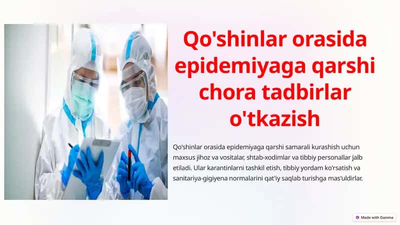 Qo'shinlar orasida epidemiyaga qarshi chora tadbirlar o'tkazish 1