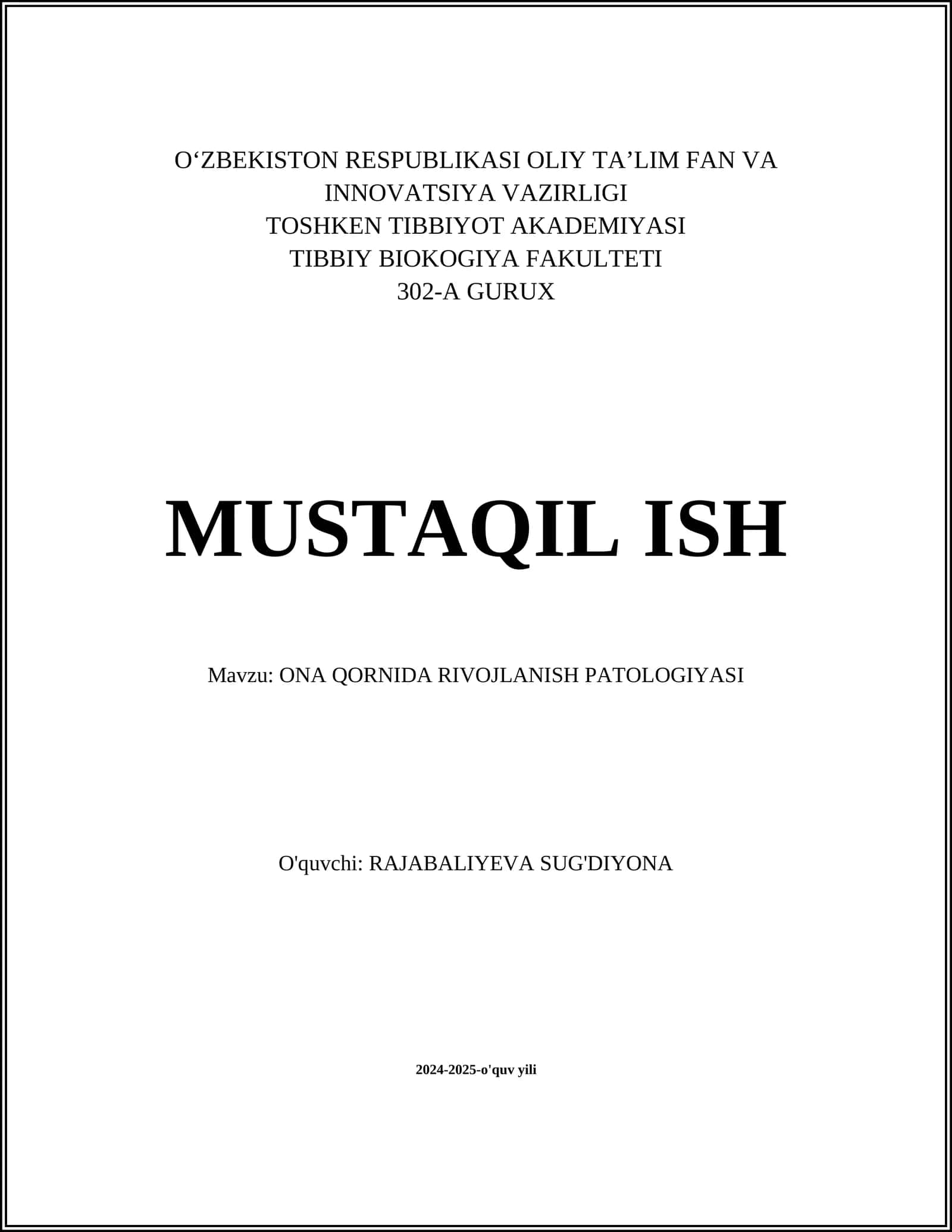 ONA QORNIDA RIVOJLANISH PATOLOGIYASI 1