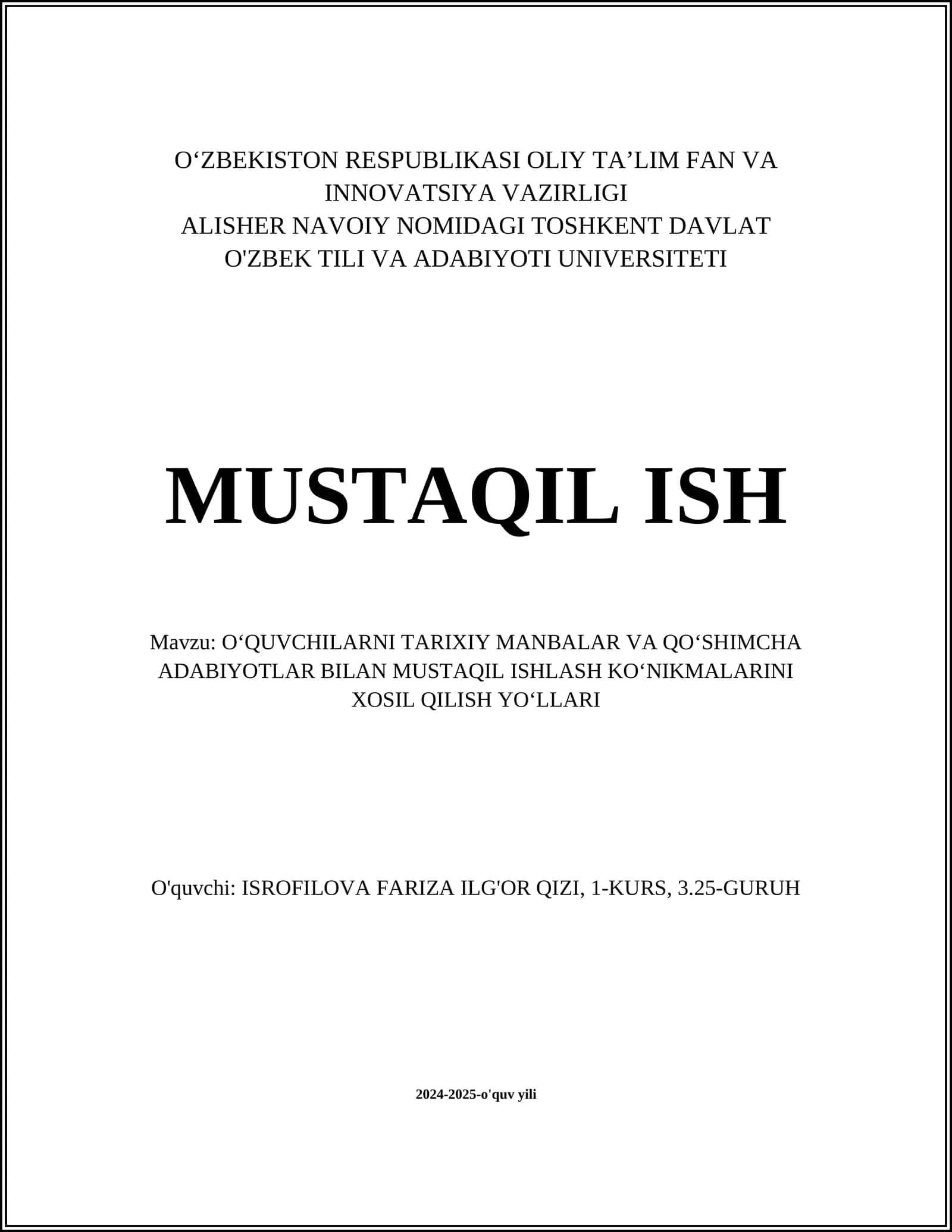 O‘QUVCHILARNI TARIXIY MANBALAR VA QO‘SHIMCHA ADABIYOTLAR BILAN MUSTAQIL ISHLASH KO‘NIKMALARINI XOSIL QILISH YO‘LLARI 1
