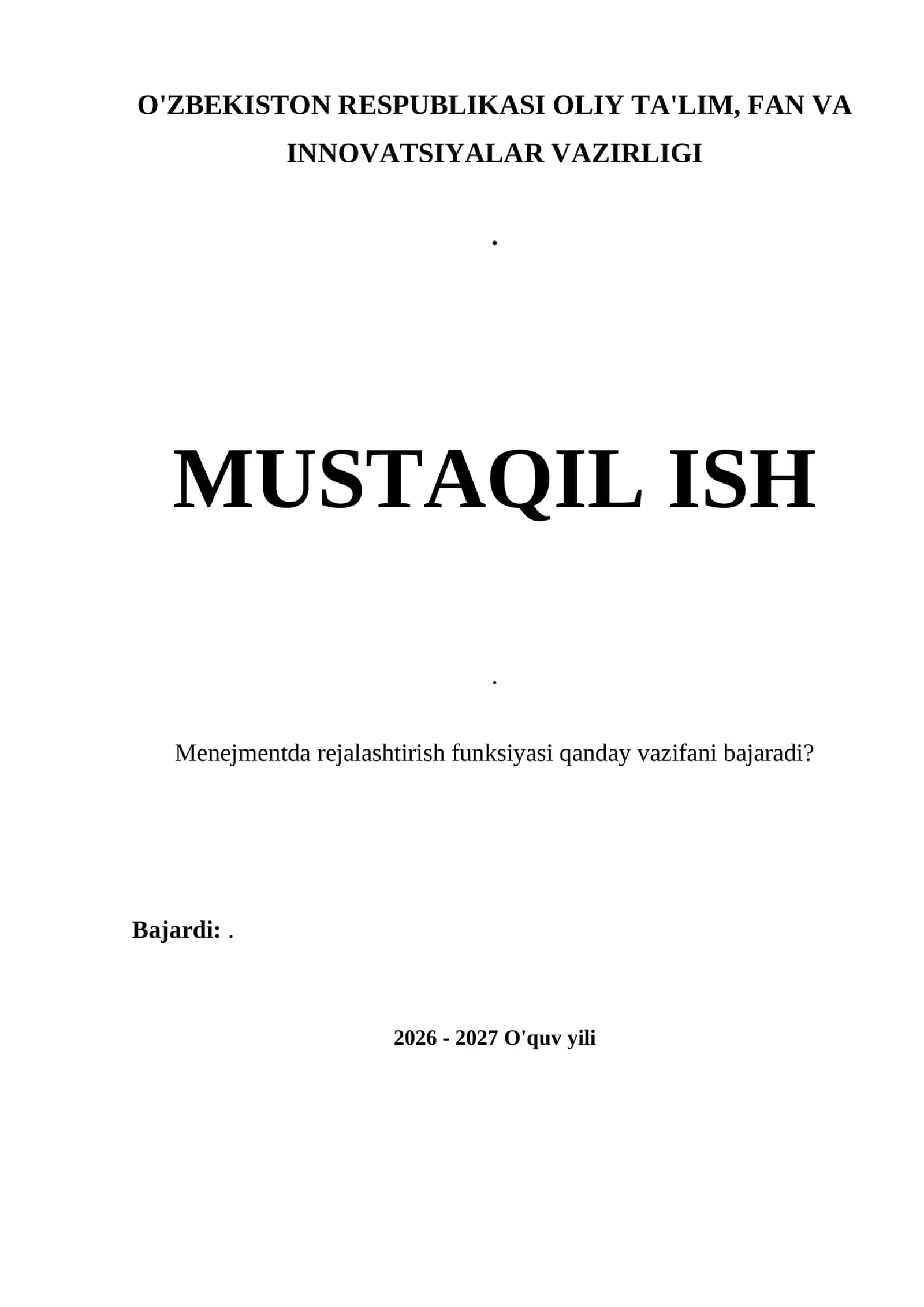 Menejmentda rejalashtirish funksiyasi 1