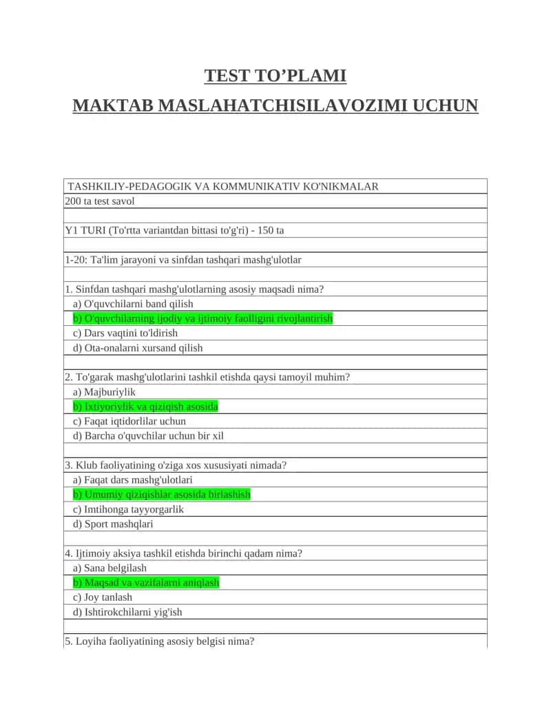 Maktab maslaxatchisi 1000 talik test 1