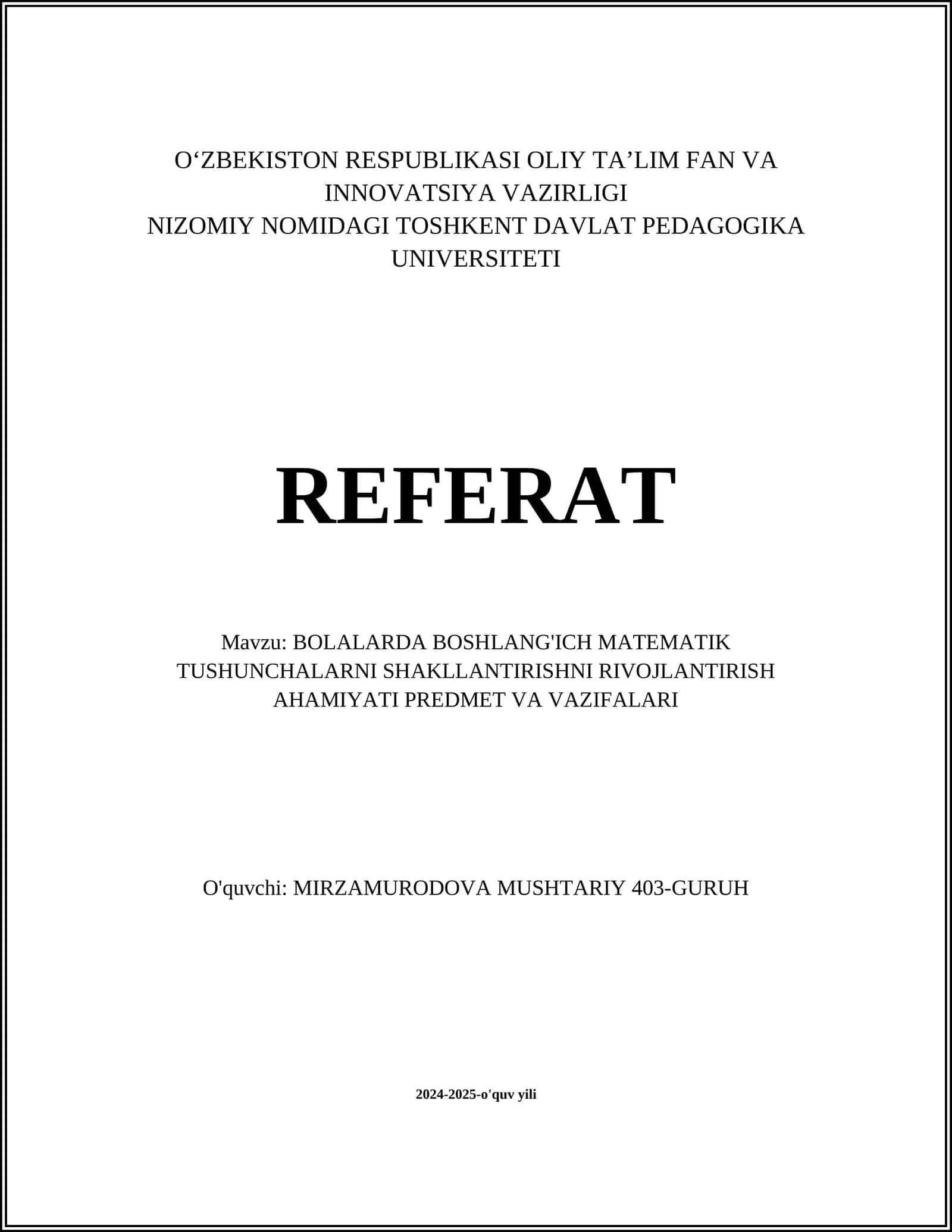 Boshlang'ich matematik tushunchalar 1