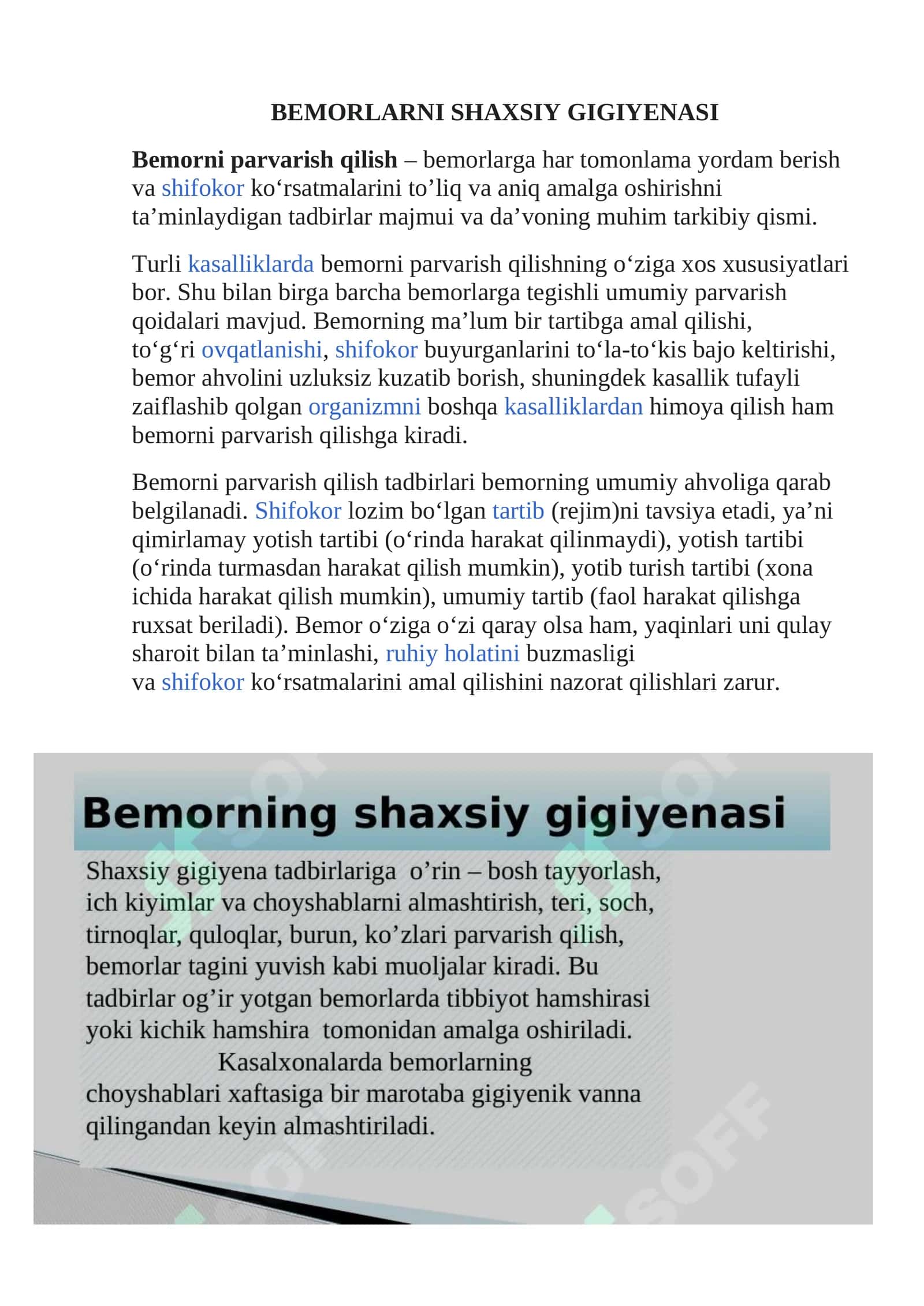 BEMORLARNI SHAXSIY GIGIYENASI 1