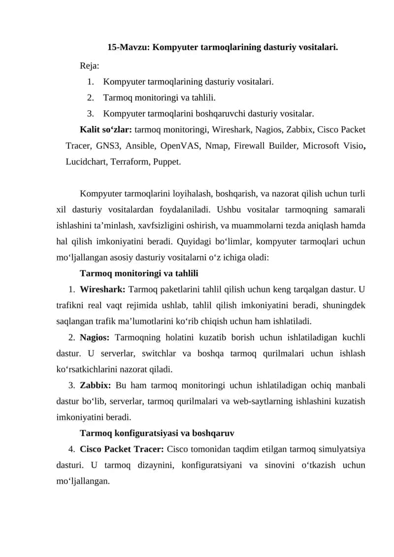 Kompyuter tarmoqlarining dasturiy vositalari 1