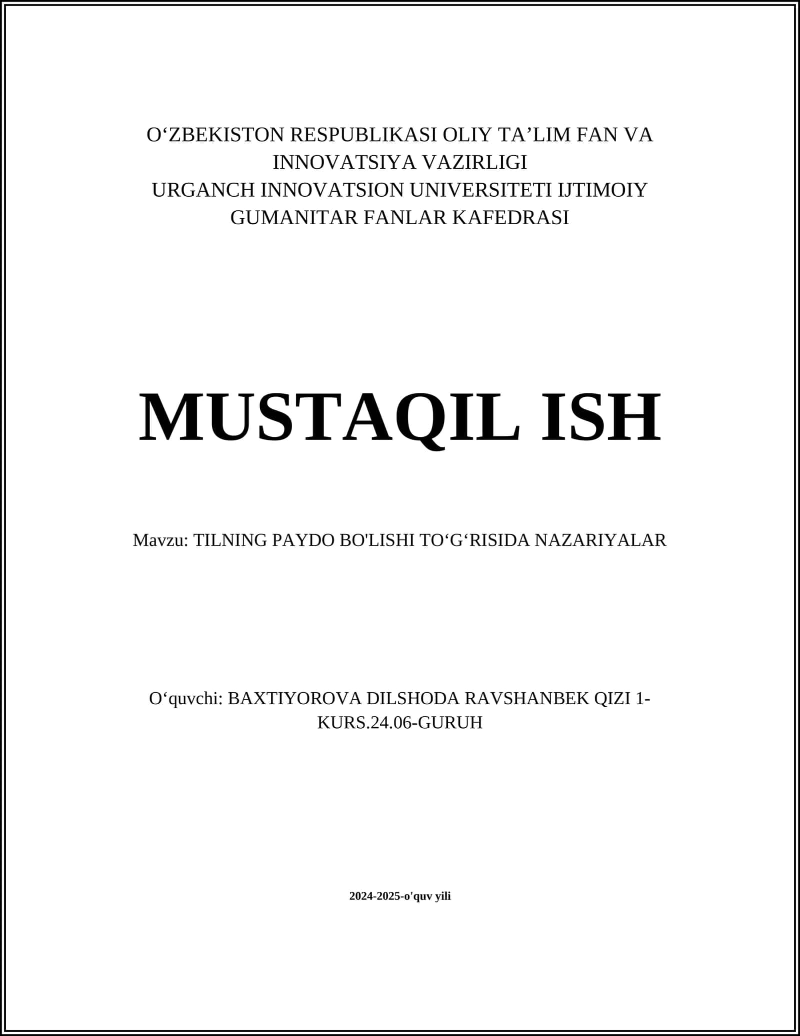 TILNING PAYDO BO'LISHI TOʻGʻRISIDA NAZARIYALAR 1