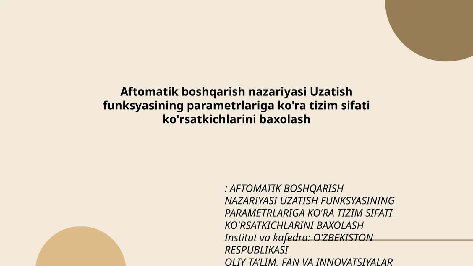 Aftomatik boshqarish nazariyasi 1