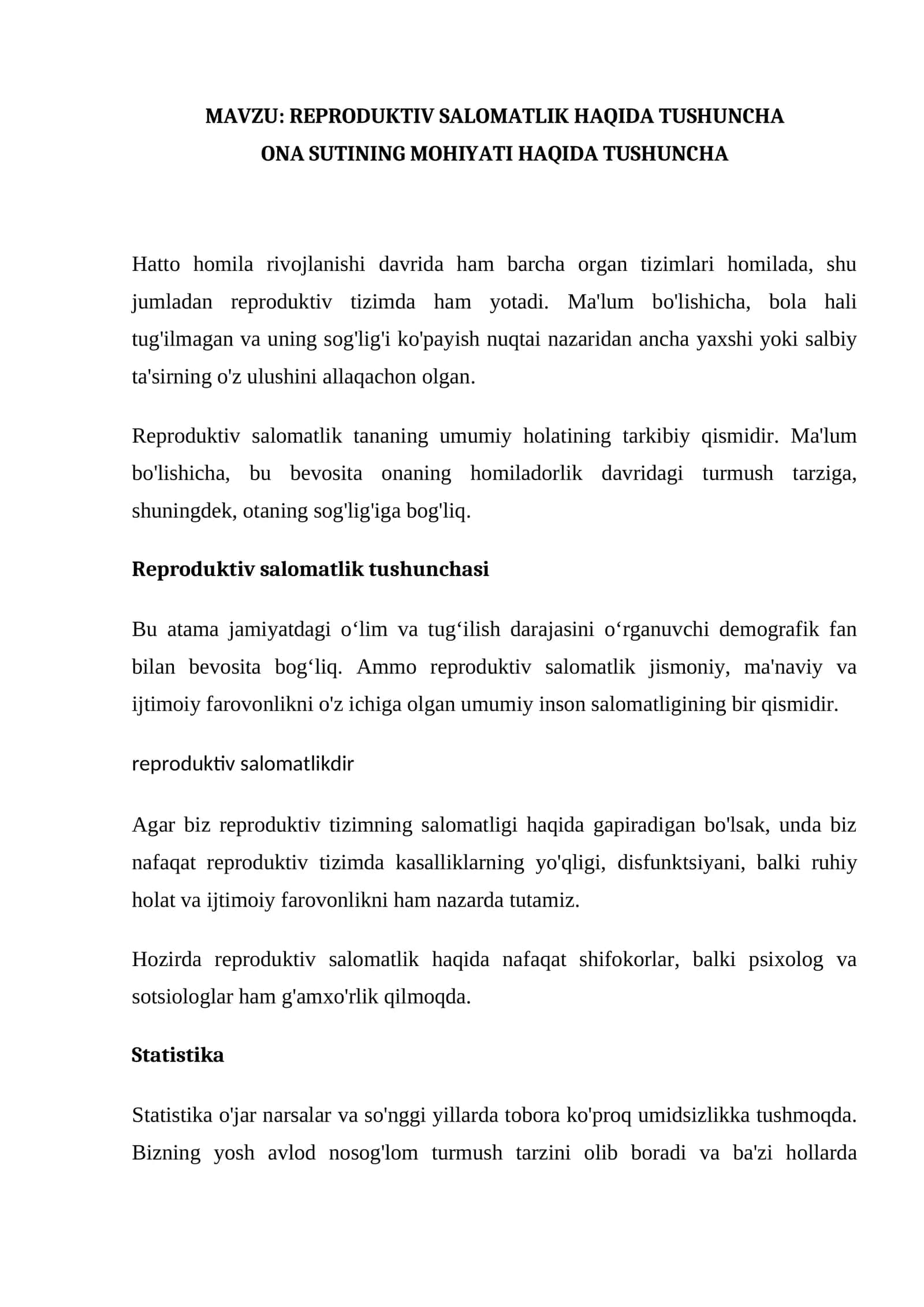 REPRODUKTIV SALOMATLIK HAQIDA TUSHUNCHA 1