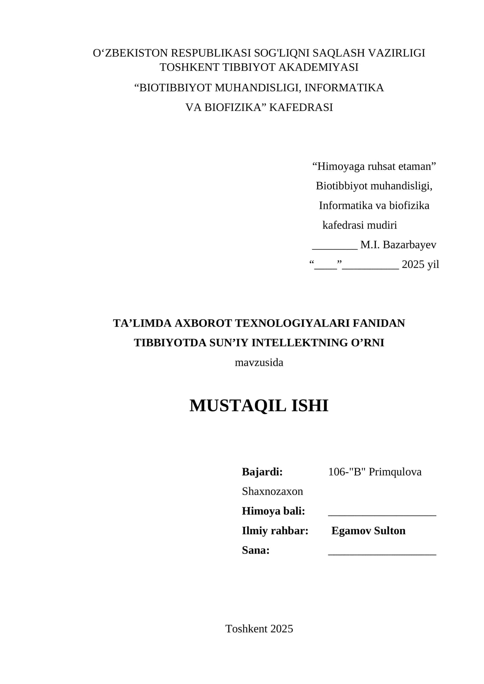 TIBBIYOTDA SUN’IY INTELLEKTNING O’RNI 1