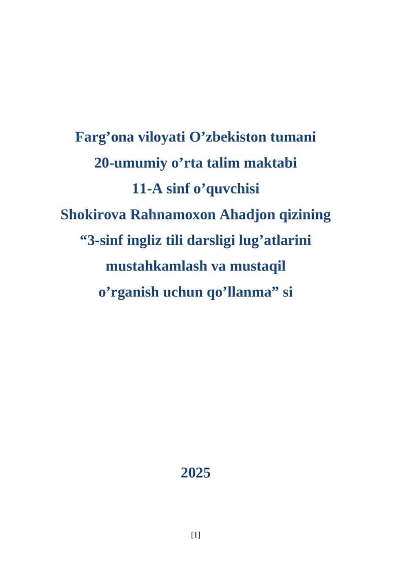 3-sinf ingliz tili darsligi lug'atlarini mustahkamlash va mustaqil o'rganish uchun qo'llanma 1