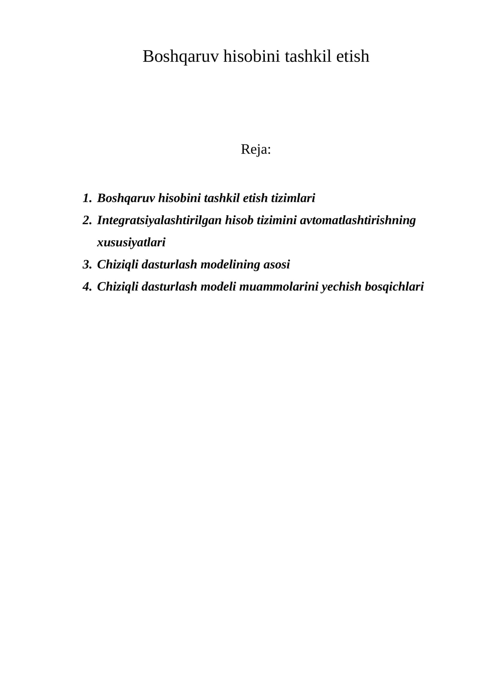 Boshqaruv hisobini tashkil etish tizimlari 1