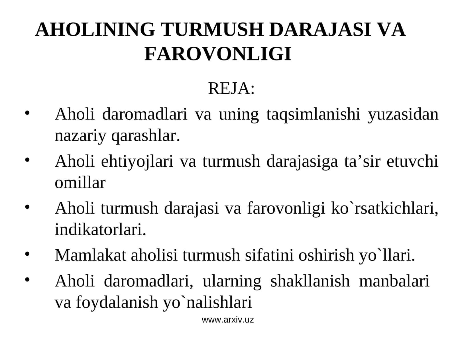 AHОLINING TURMUSH DARAJASI VA FARОVОNLIGI 1