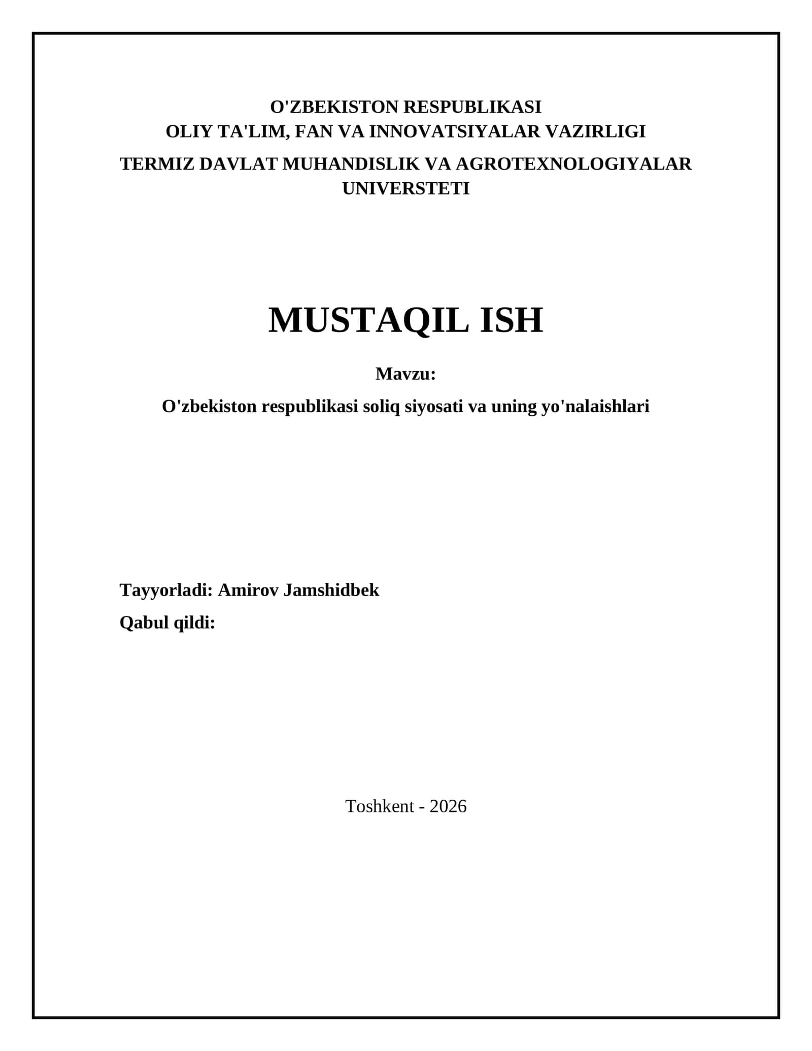 O'zbekiston respublikasi soliq siyosati va uning yo'nalaishlari 1