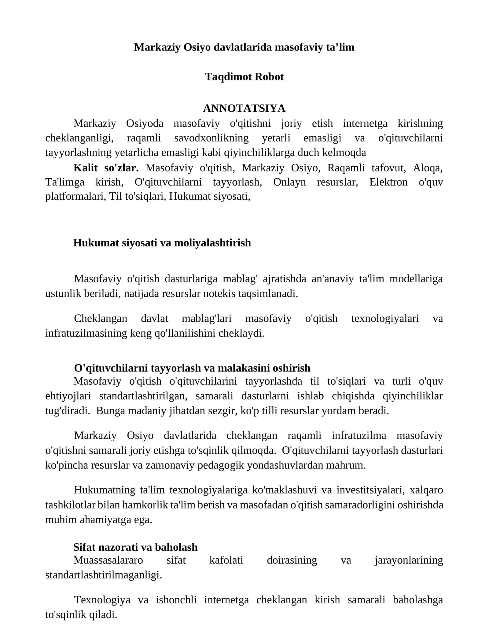 Markaziy Osiyo davlatlarida masofaviy taʼlim 1
