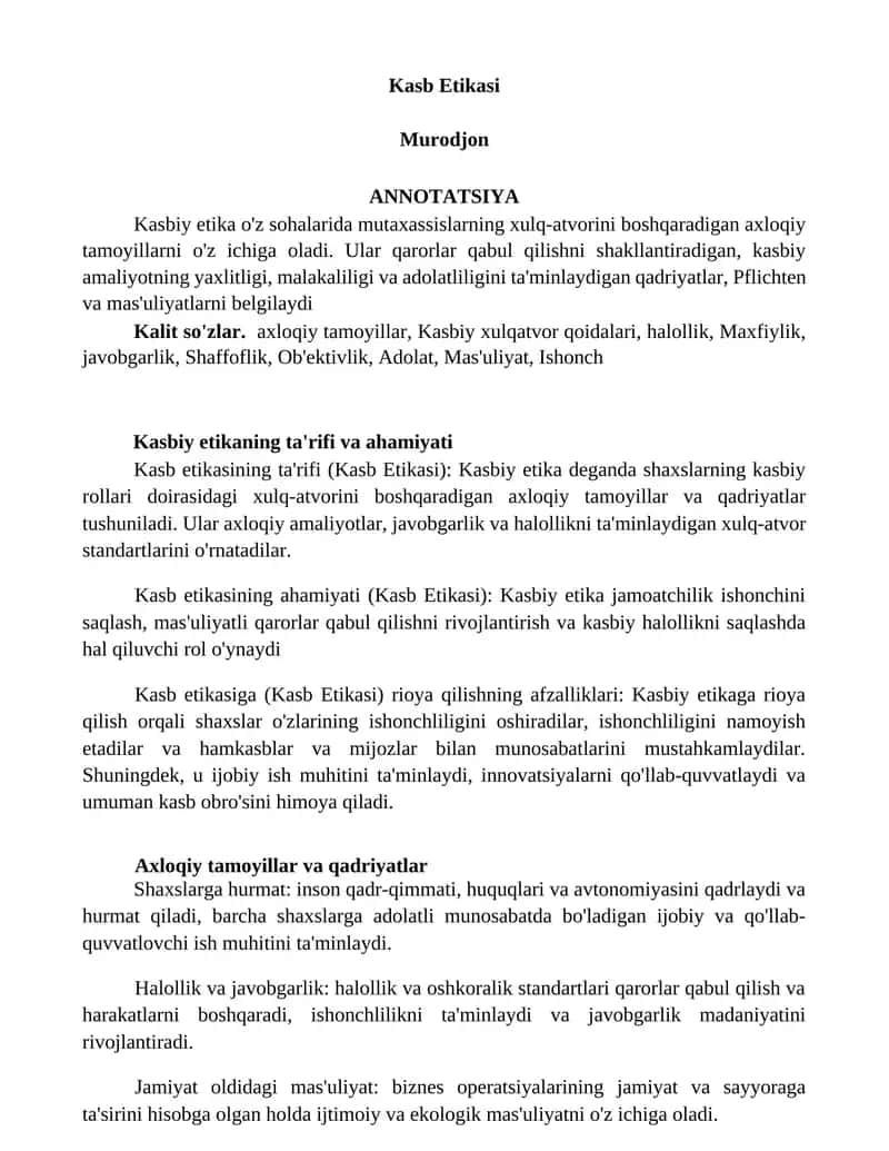 Kasb Etikasi 1