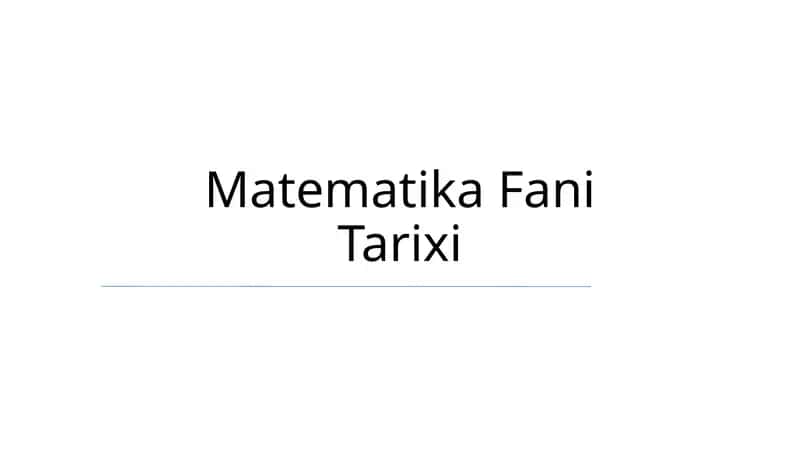 Matematika Fani Tarixi 1