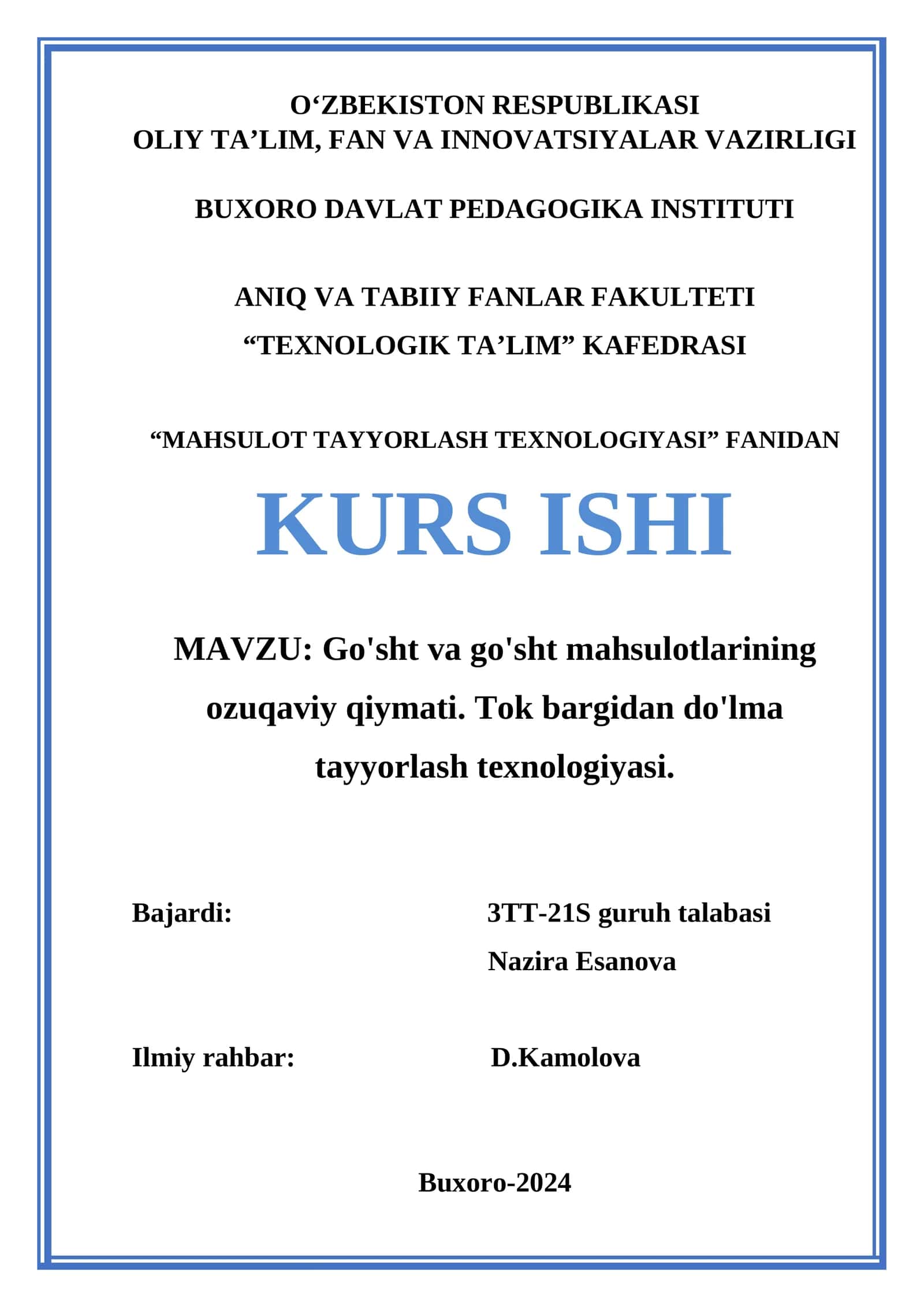 MAHSULOT TAYYORLASH TEXNOLOGIYASI 1