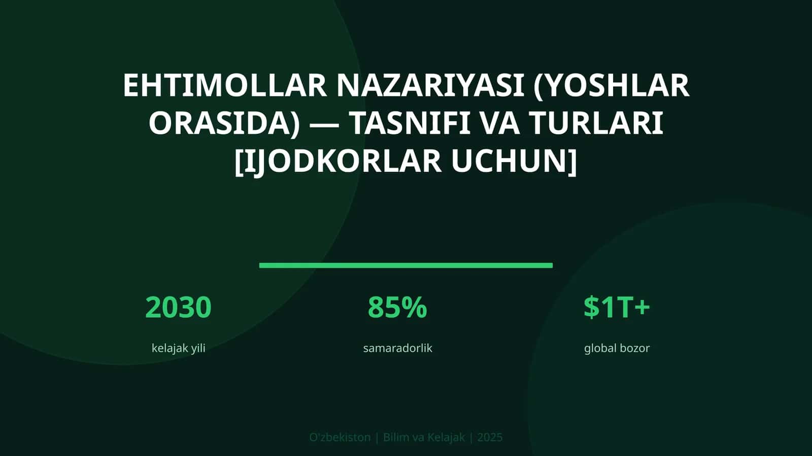 Ehtimollar nazariyasi (yoshlar orasida) — tasnifi va turlari [ijodkorlar uchun] 1