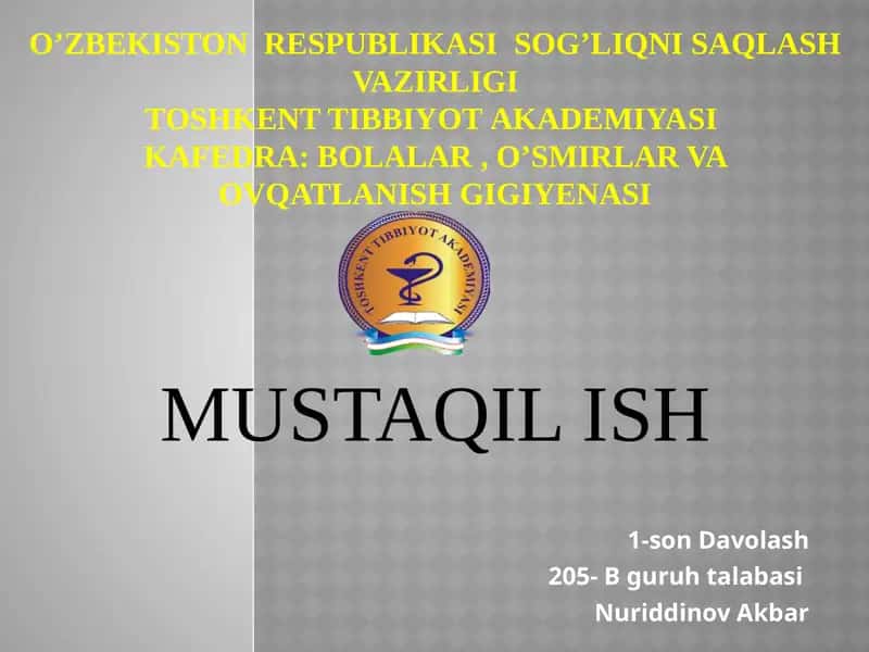 O’ZBЕKISTON RЕSPUBLIKASISOG’LIQNI SAQLASHVAZIRLIGITоshkеnt tibbiyot аkаdemiya 1