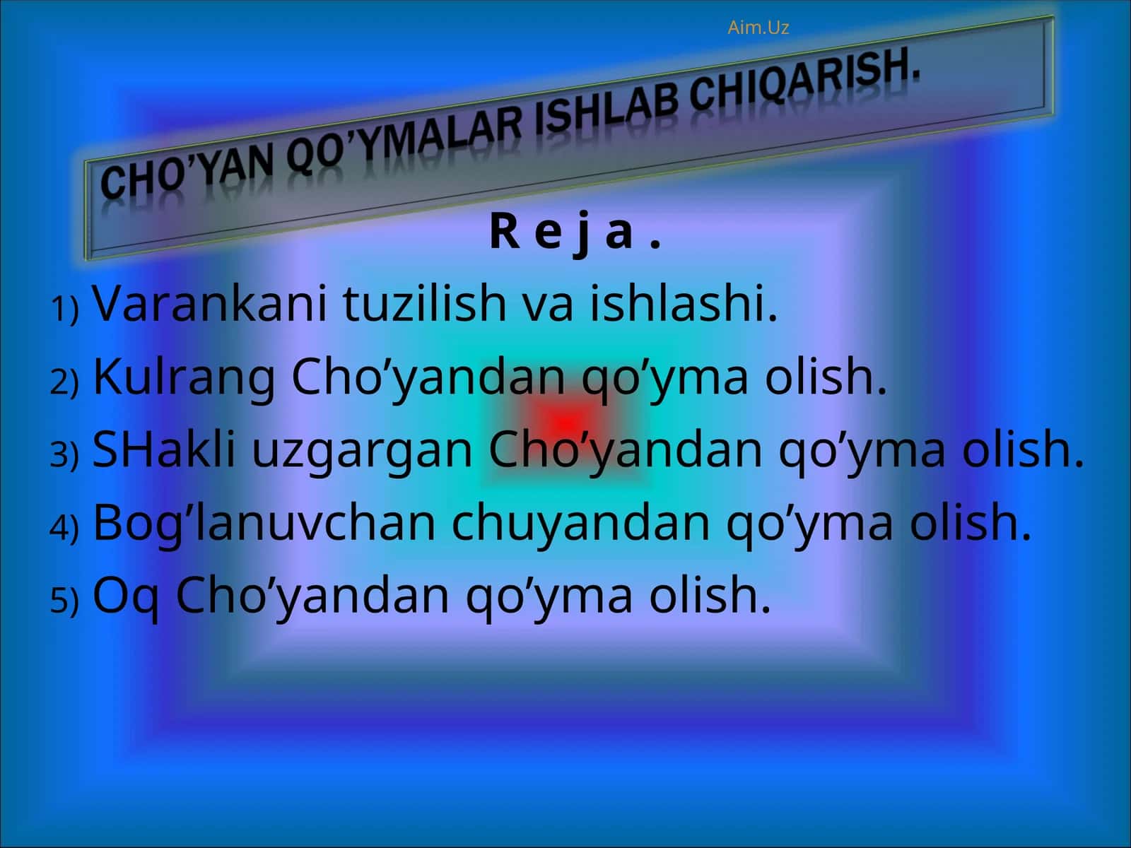 Cho’yan qo’yma olish 1