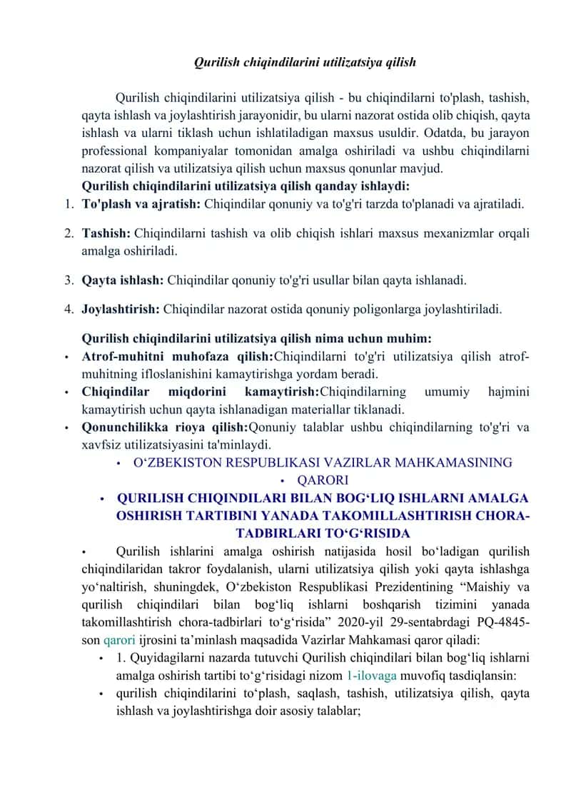 Qurilish chiqindilarini utilizatsiya qilish 1