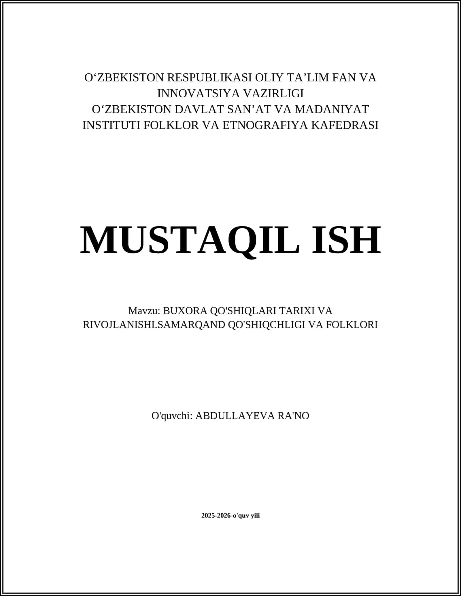 BUXORA QO'SHIQLARI TARIXI VA RIVOJLANISHI.SAMARQAND QO'SHIQCHLIGI VA FOLKLORI 1