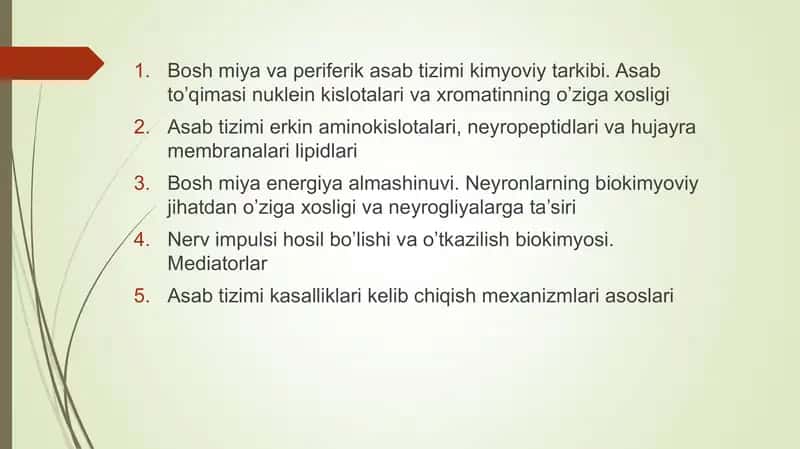 Nerv Impulsi va Asab Tizimi Kimyosi 1