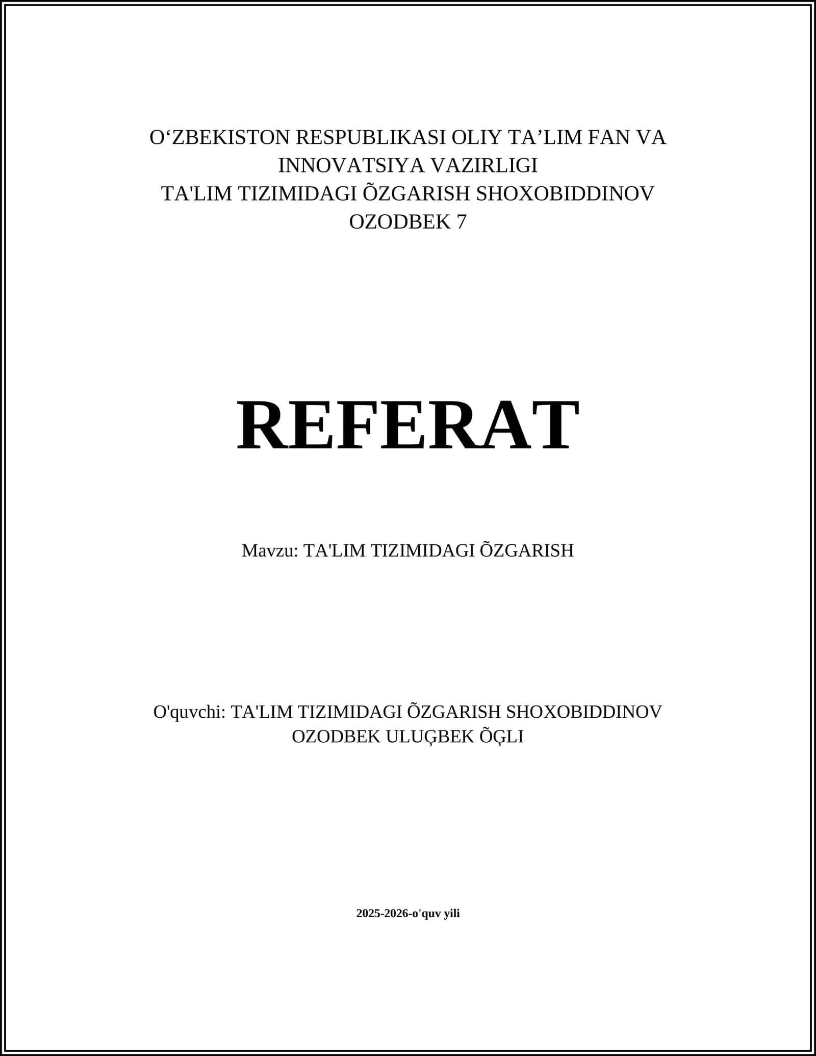 TA'LIM TIZIMIDAGI ÕZGARISH 1