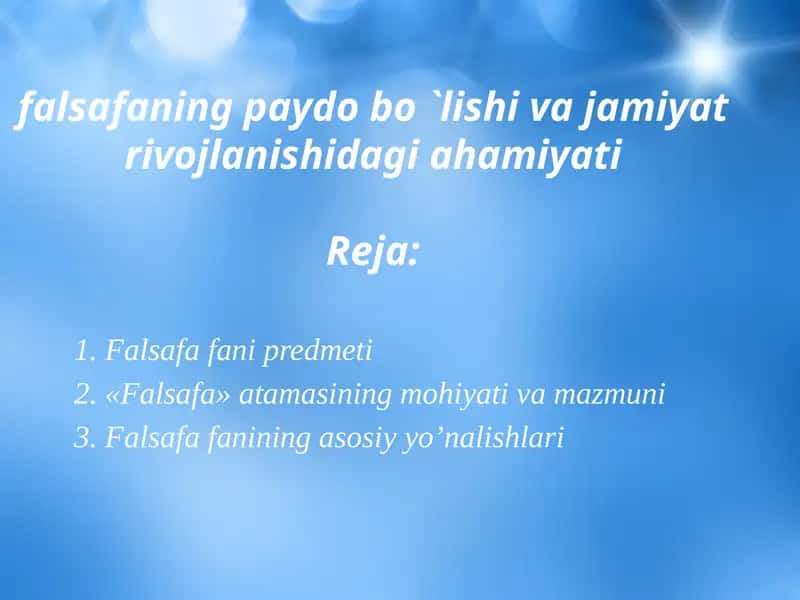Falsafa fanining predmeti 1