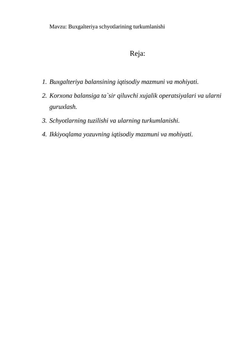 Buxgalteriya schyotlarining turkumlanishi 1