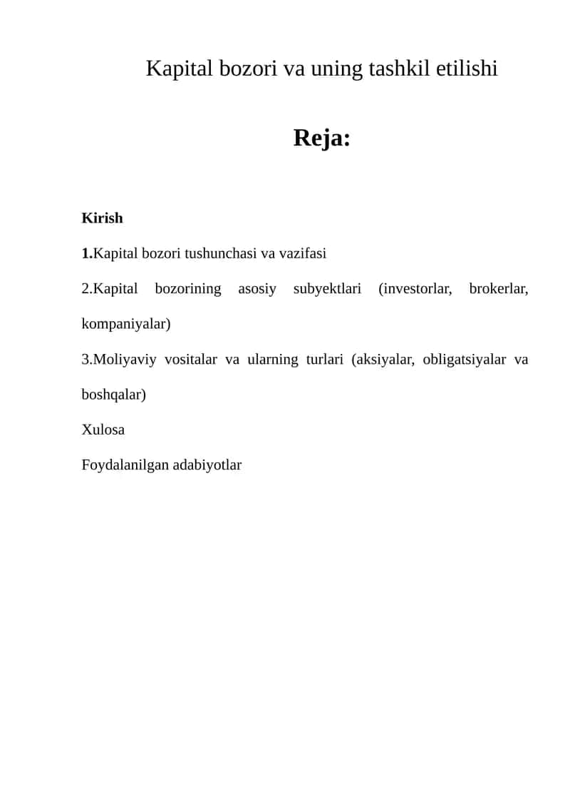 Kapital bozori va uning tashkil etilishi 1
