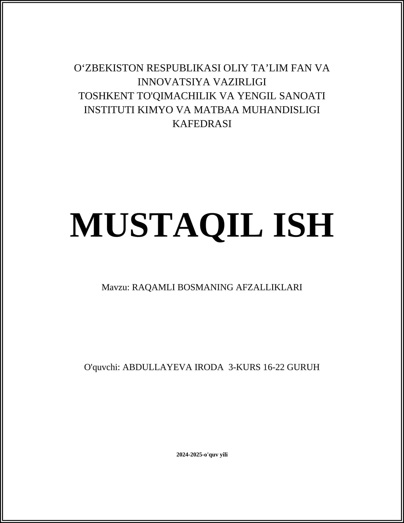 RAQAMLI BOSMANING AFZALLIKLARI 1