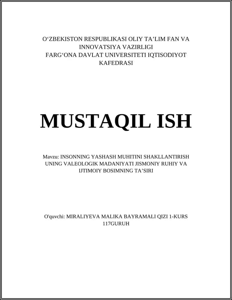 INSONNING YASHASH MUHITINI SHAKLLANTIRISH UNING VALEOLOGIK MADANIYATI JISMONIY RUHIY VA IJTIMOIY BOSIMNING TA’SIRI 1