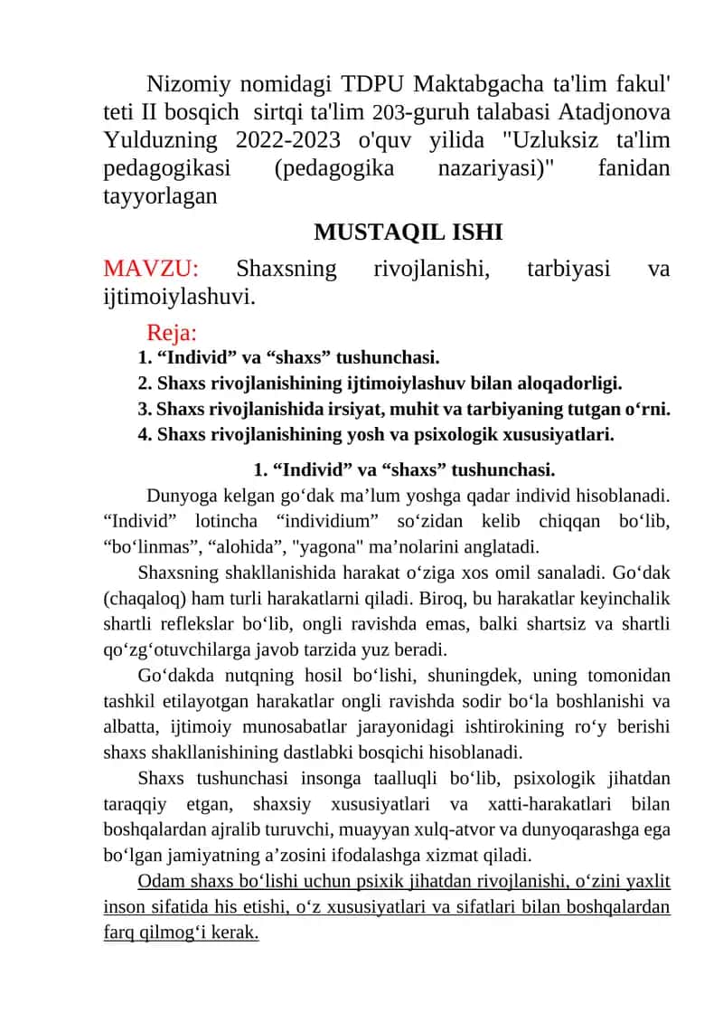 Uzluksiz ta'lim pedagogikasi (pedagogika nazariyasi) 1