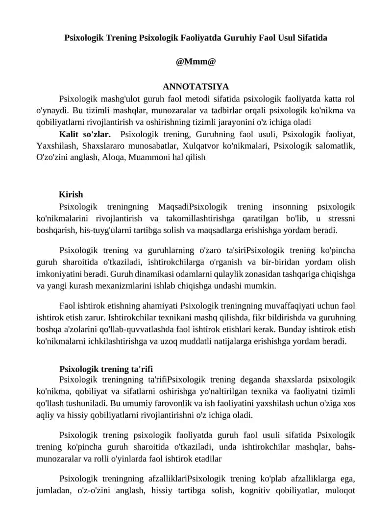 Psixologik Trening Psixologik Faoliyatda Guruhiy Faol Usul Sifatida 1