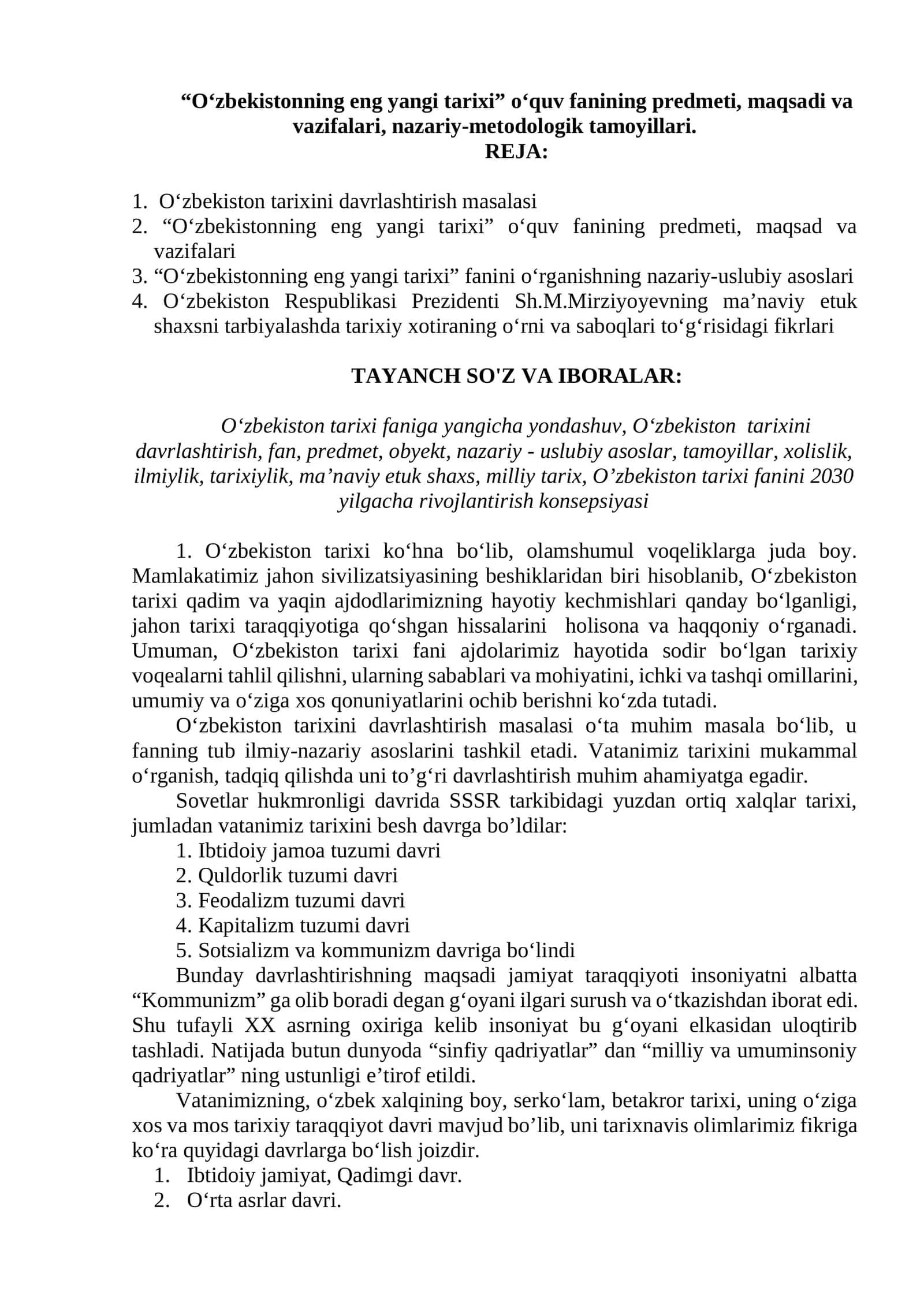 O‘zbekistonning eng yangi tarixi 1