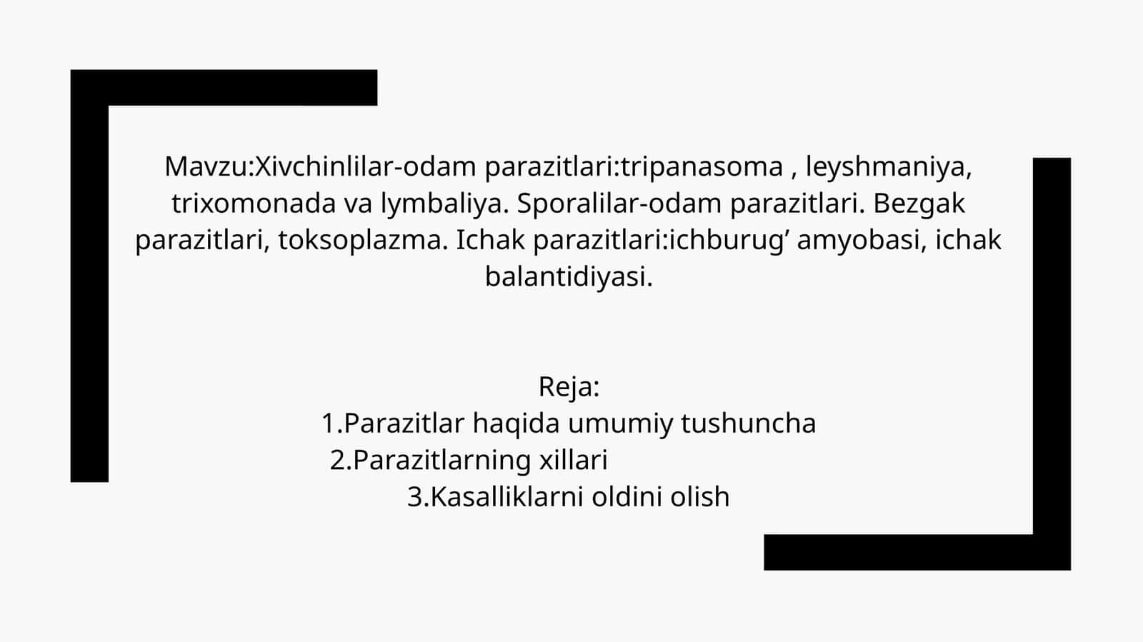 Xivchinlilar-odamparazitlari: tripanasoma, leysmaniya, trixomonadavalimbaliya 1