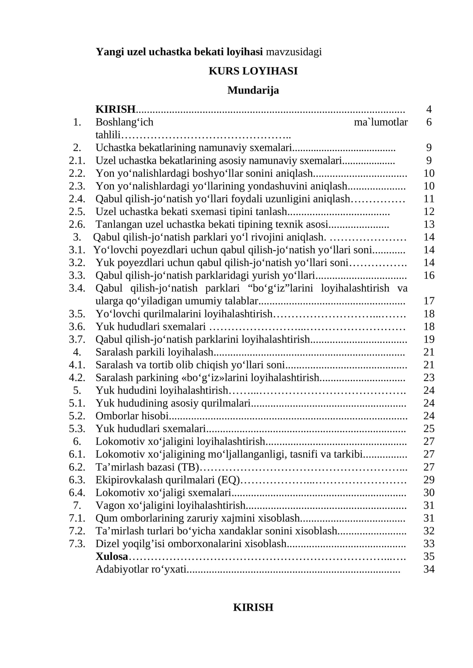 Yangi uzel uchastka bekati loyihasi 1