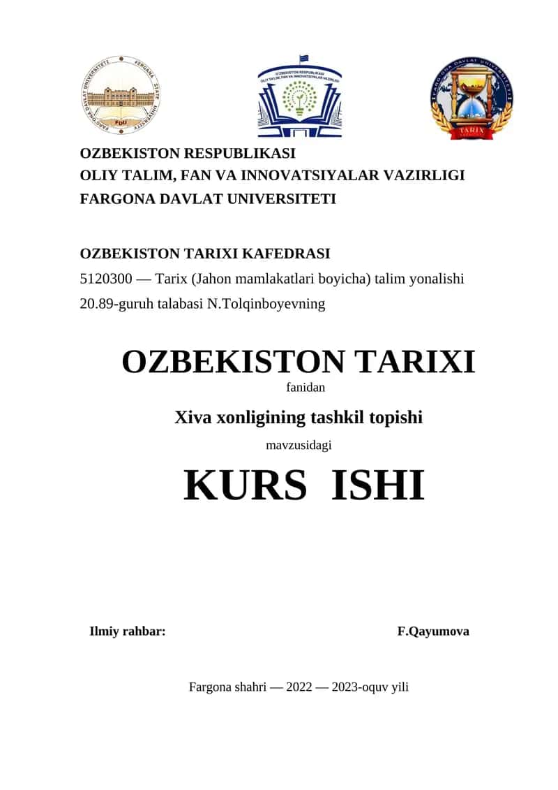 Xiva xonligining tashkil topishi 1